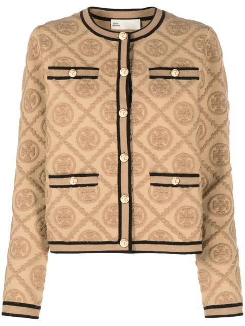 Tory Burch Kendra embossed wool cardigan - Brown - zdjęcie produktu nr 1