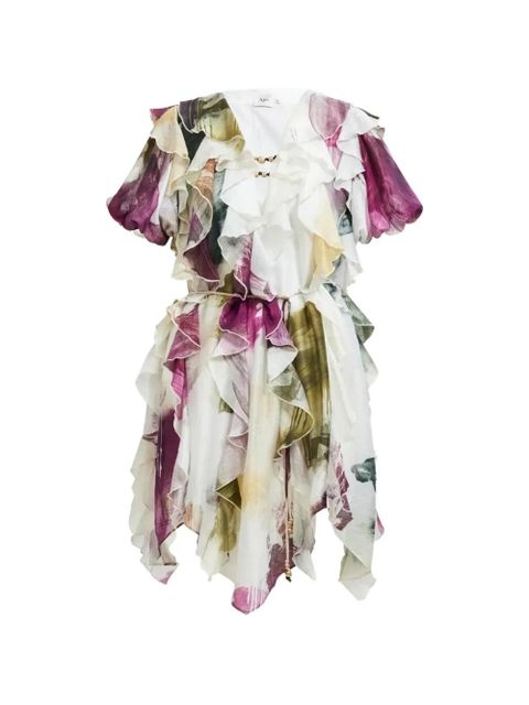 Aje Voyager ruffled printed mini dress - White - zdjęcie produktu nr 1