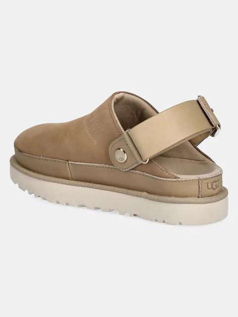 UGG klapki nubukowe Goldenstar Villa Clog damskie kolor beżowy na platformie 1169590-MDSD