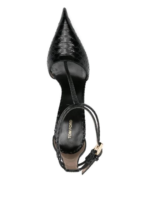 TOM FORD Printed Python T Strap Pumps - Black