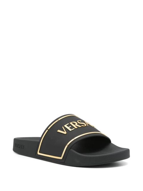 Versace logo-embossed slides - Black