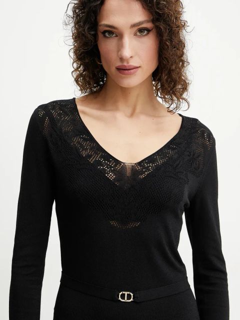 Twinset sukienka kolor czarny maxi rozkloszowana 251TP3240