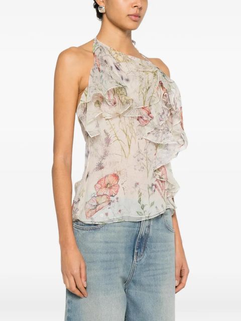 Alexander McQueen ruffled floral-print top - Neutrals