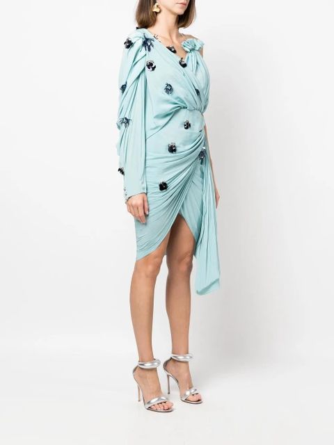 Lanvin sequin-embellished one-shoulder midi dress - Green