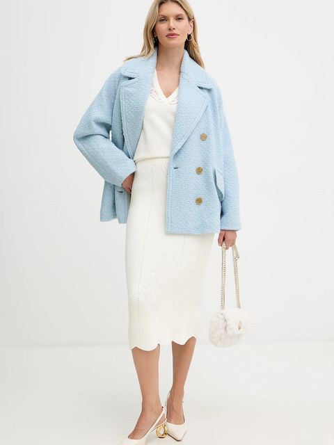 Twinset spódnica z domieszką wełny kolor beżowy midi ołówkowa 252TT3215