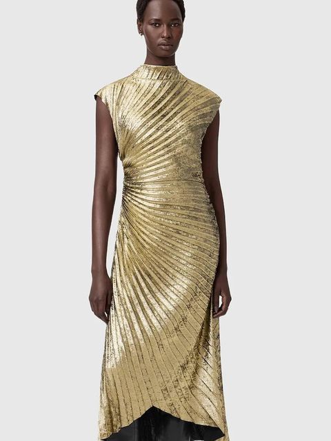 AllSaints sukienka kolor czarny maxi rozkloszowana W195DD