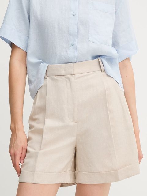 Tommy Hilfiger szorty z domieszką lnu damskie kolor beżowy gładkie high waist WW0WW44767 - zdjęcie produktu nr 1