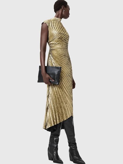 AllSaints sukienka kolor czarny maxi rozkloszowana W195DD