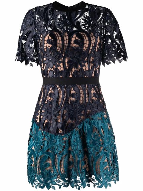 Self-Portrait two-tone guipure lace minidress - Blue - zdjęcie produktu nr 1