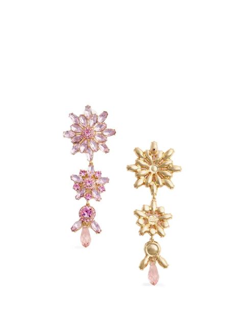 Self-Portrait flower crystal drop earrings - Gold