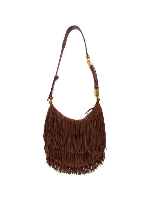 Balmain Ébène fringed leather shoulder bag - Brown