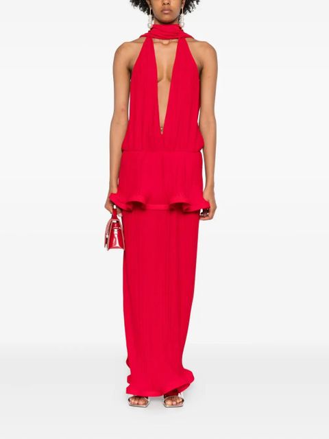 Rowen Rose ruffled pleated maxi dress - Red