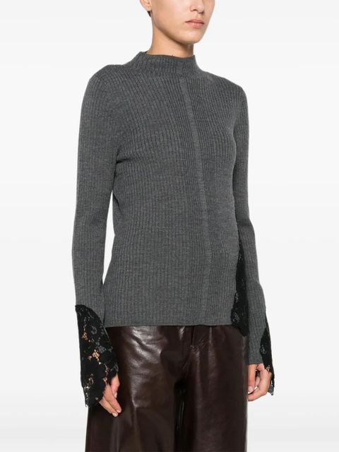 PINKO Samoa lace-insert ribbed sweater - Grey