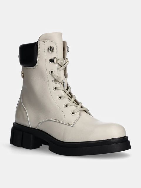 Tommy Hilfiger workery skórzane LACE-UP BIKER LEATHER damskie kolor beżowy na platformie FW0FW08167 - zdjęcie produktu nr 1