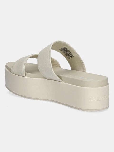 Calvin Klein Jeans klapki FLATFORM SANDAL WEBBING IN damskie kolor beżowy na platformie YW0YW01789