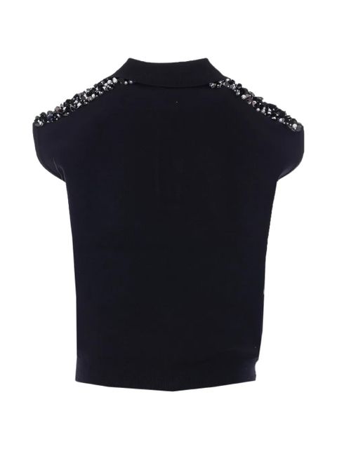 Essentiel Antwerp sleeveless embellished shoulders polo top - Black - zdjęcie produktu nr 2
