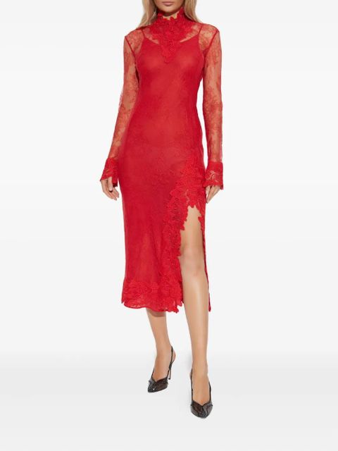 Blumarine lace-insert high-neck dress - Red