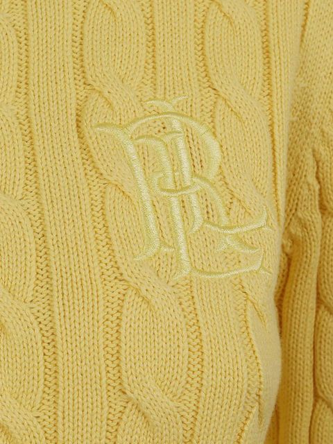 Lauren Ralph Lauren cable-knit embroidered-logo cardigan - Yellow