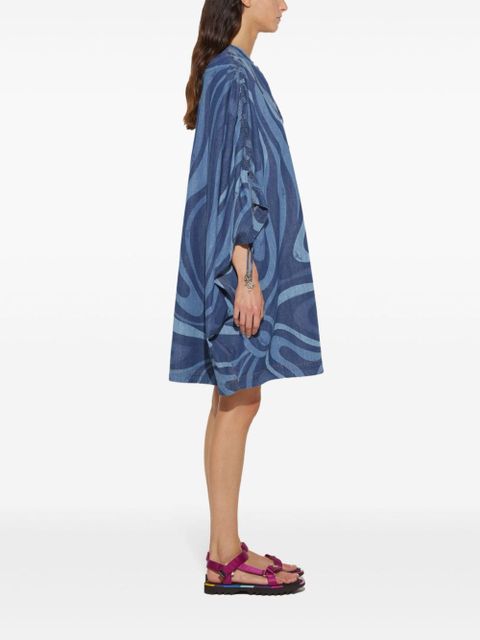PUCCI Marmo-print denim kaftan dress - Blue
