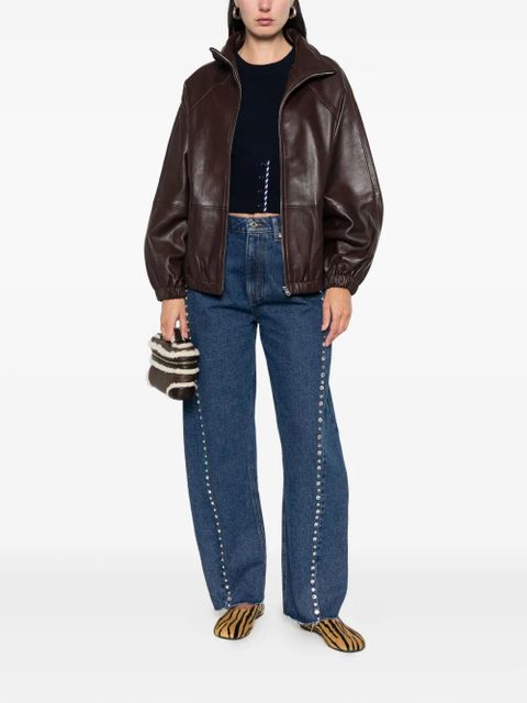 SANDRO zip lambskin leather jacket - Brown - zdjęcie produktu nr 2