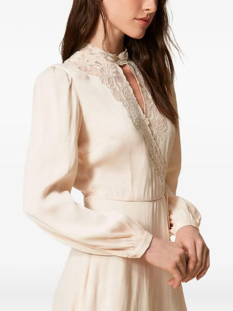 TWINSET lace-insert wrap dress - Neutrals