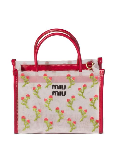 Miu Miu embroidered mesh top-handle bag - White - zdjęcie produktu nr 1