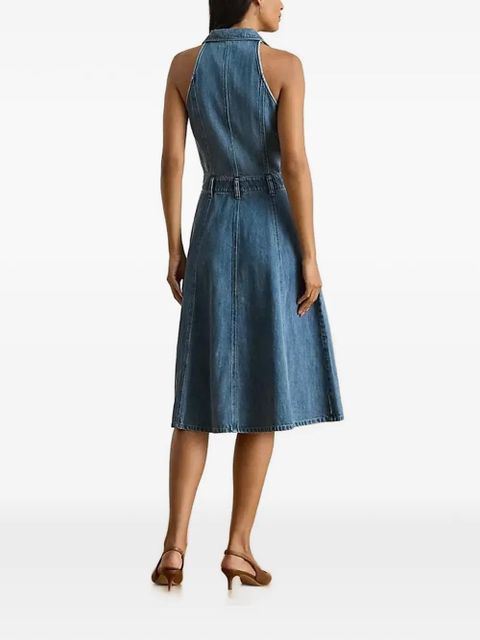 Lauren Ralph Lauren panelled denim sleeveless midi shirt dress - Blue