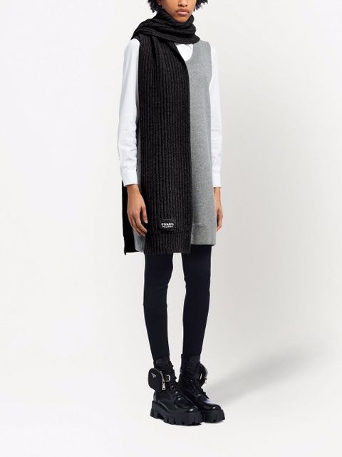 Prada logo-patch knitted scarf - Black - zdjęcie produktu nr 2