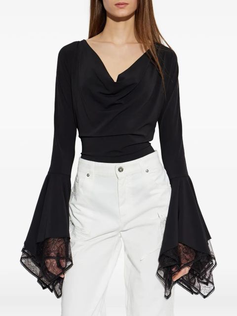 Blumarine lace-trimmed bell-sleeve bodysuit - Black - zdjęcie produktu nr 2