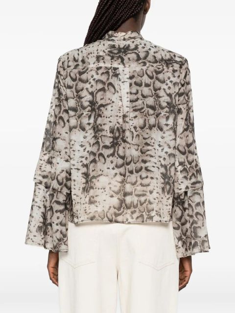 PINKO snakeskin-print flared-sleeve shirt - Neutrals