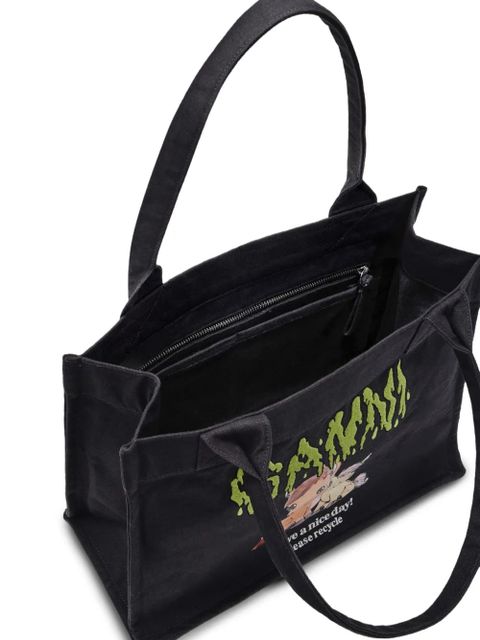 GANNI graphic-print shoulder bag - Black