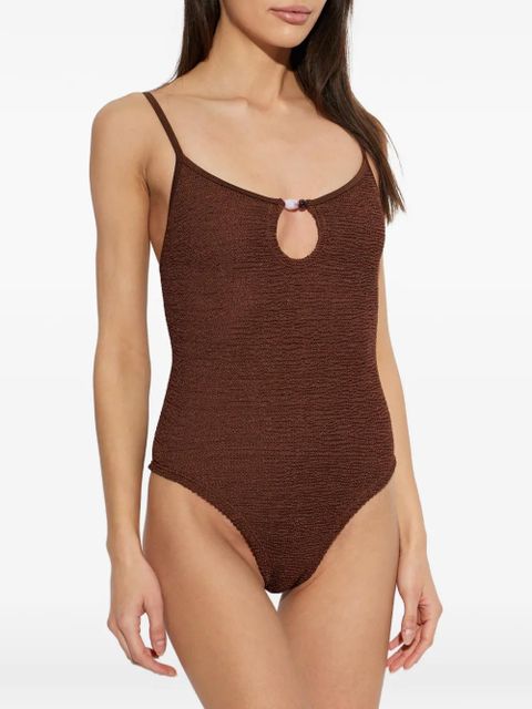 Hunza G Mia beaded crinkle swimsuit - Brown