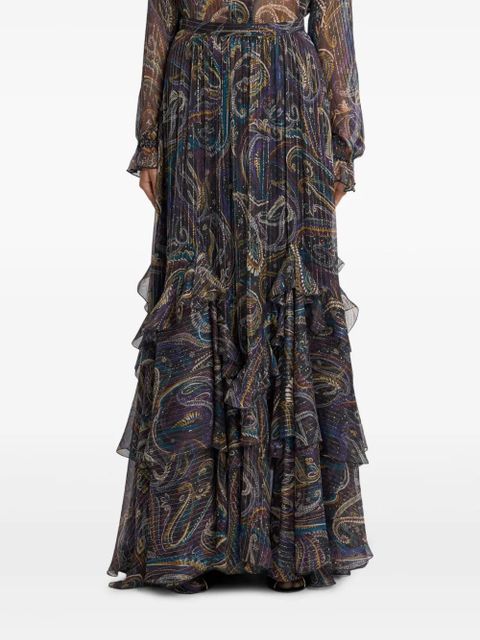 ETRO ruffled paisley-motif silk maxi skirt - Black