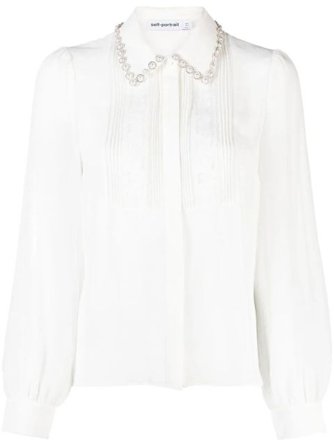 Self-Portrait pearl-embellished embroidered blouse - White - zdjęcie produktu nr 1