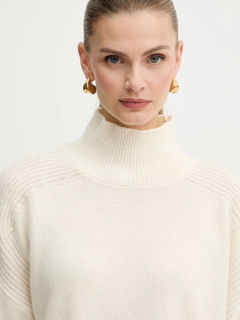 Liu Jo sweter wełniany damski kolor beżowy z golfem MF5059 MS009