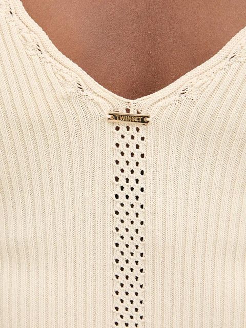 TWINSET ribbed-knit pointelle-trim top - Neutrals