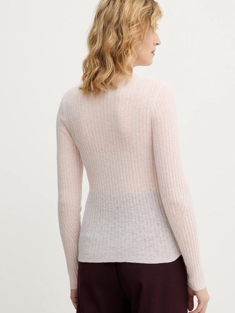 BOSS Orange sweter z dodatkiem wełny kolor różowy lekki z półgolfem 50549391