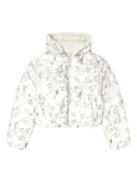 Diesel kitten-print hooded puffer jacket - White