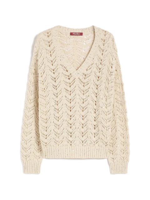Max Mara openwork V-neck sweater - Neutrals - zdjęcie produktu nr 1