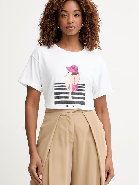 Liu Jo T-shirt damski bawełniany z elastanem - zdjęcie produktu nr 1