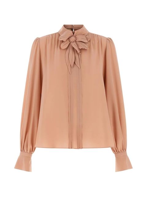 Valentino Garavani floral-appliqué pleated top - Neutrals - zdjęcie produktu nr 1