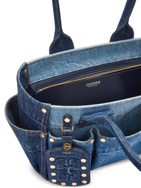GANNI pocket studded shoulder bag - Blue
