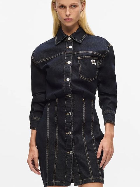 Karl Lagerfeld sukienka jeansowa IKON kolor granatowy mini prosta A4W13019