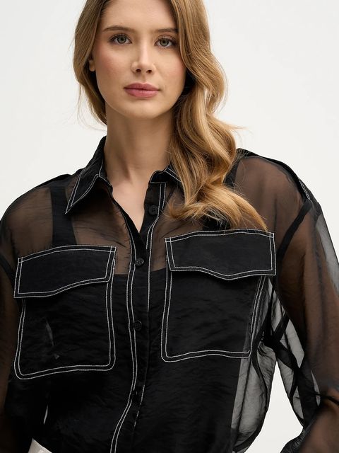 Sisley koszula damska kolor czarny relaxed z kołnierzykiem klasycznym 5VGNLQ09I