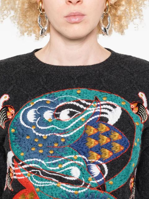ETRO embroidered cable-knit sweater - Grey