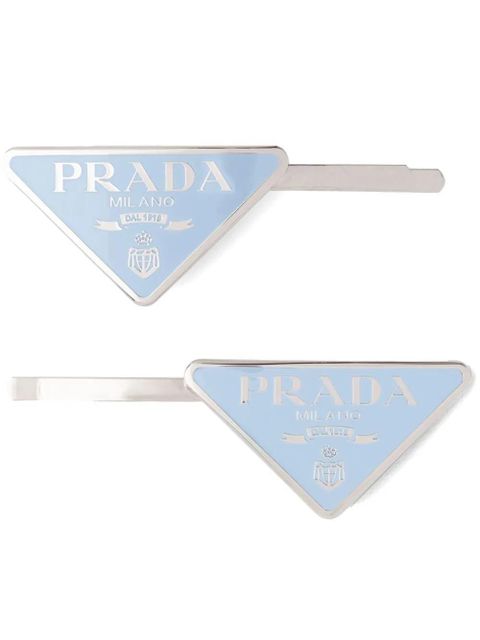 Prada triangle logo hairclip set - Blue