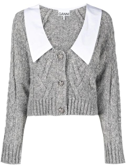 GANNI contrasting-collar cable-knit cardigan - Grey - zdjęcie produktu nr 1