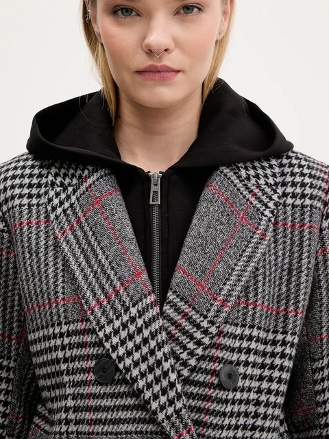 Desigual płaszcz z dodatkiem wełny CAPUCHA CHECK kolor szary 25WWEW13