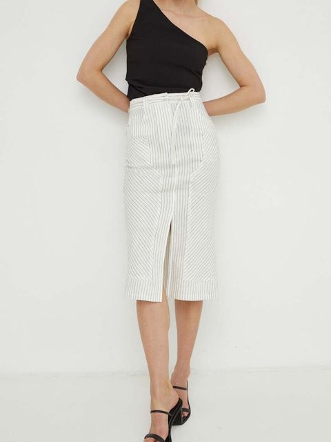 Day Birger et Mikkelsen spódnica lniana kolor biały midi prosta - zdjęcie produktu nr 1