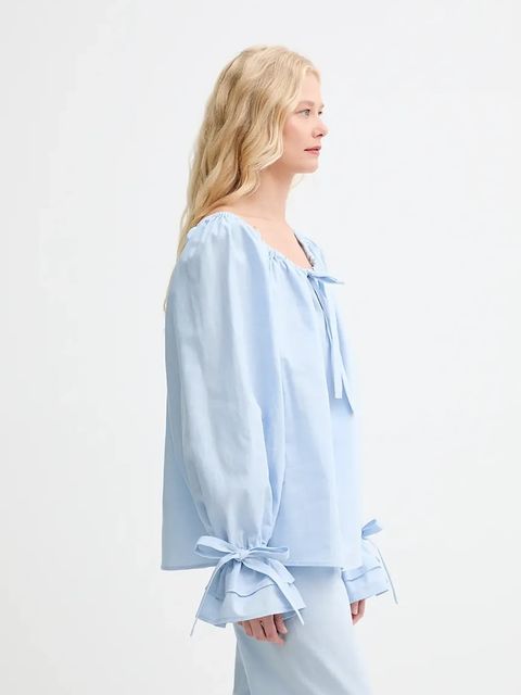 The Sleeper bluzka lniana damska kolor niebieski gładka CHBL06P010N